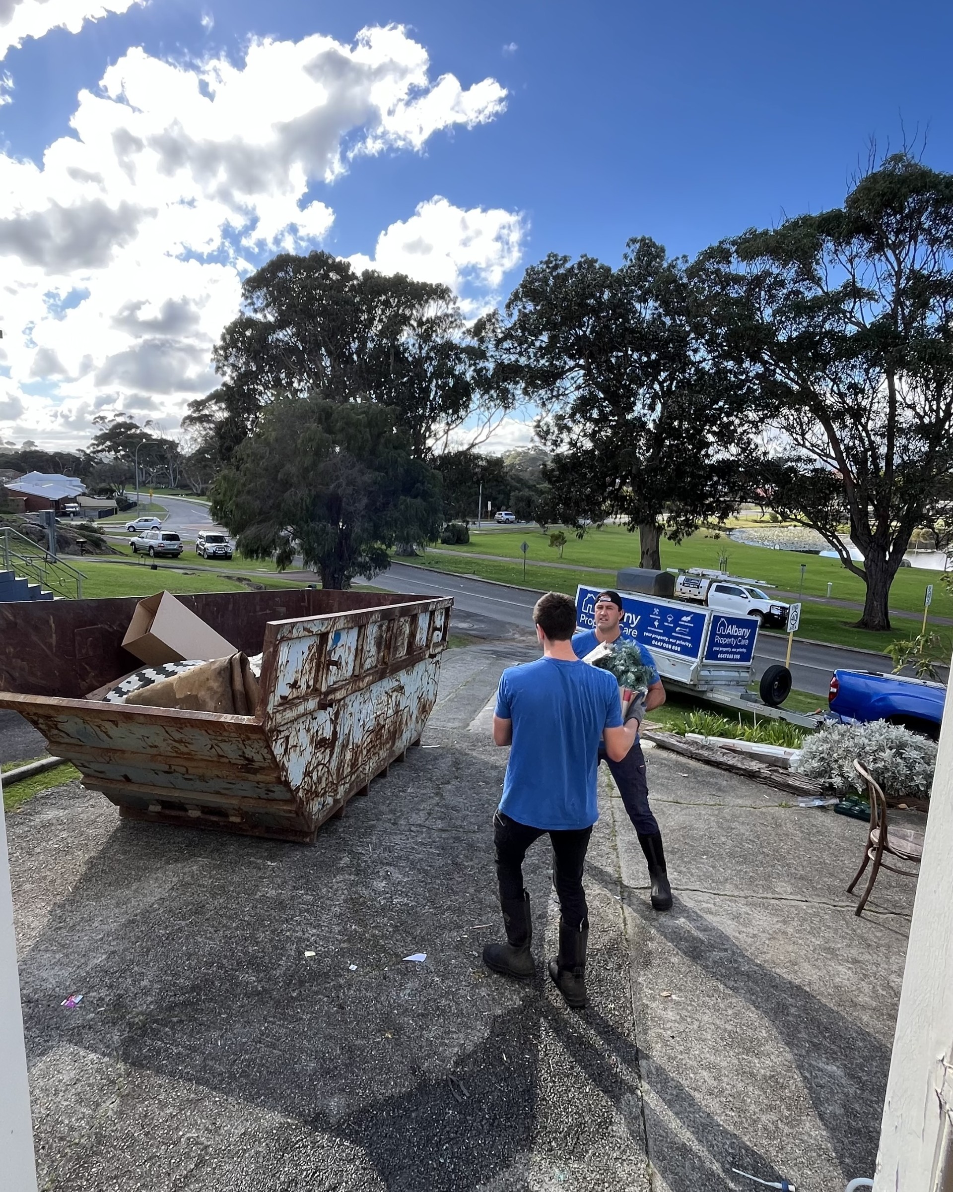 Deceased Estate & Hoarder Clean-Outs Albany WA - workers with trailer and skip bin